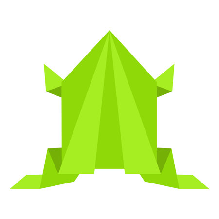 Origami paper Frog in a flat style isolated on white. Art of paper folding. Japan origami crane. Paper figure frog toy icon. Cartoon geometric wild animal shaped figures. Vector illustrationのイラスト素材