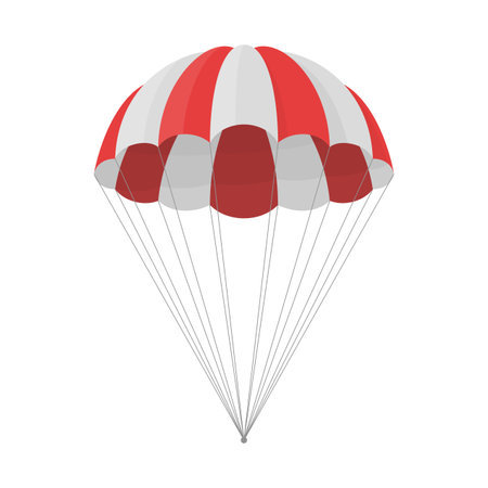 Parachute for launching cargo isolated on white background. Free descent and flight in space delivery gifts and goods with sudden pleasant surprise help. Vector illustrationのイラスト素材