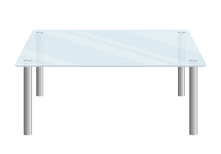 Modern glass table isolated on white background. Transparent coffee table icon with metal legs. Furniture for interior. Vector illustrationのイラスト素材