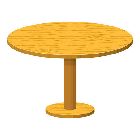 Wooden round rustic table isolated on white background. Brown dining table icon. Furniture for house. Vector illustrationのイラスト素材