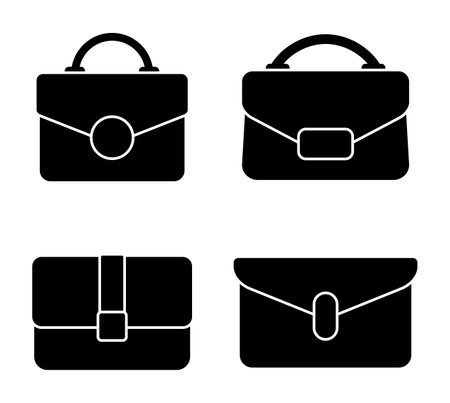 Handbag icon set. Modern trendy accessory, textile or leather briefcase in flat style isolated on white background. Vector illustrationのイラスト素材