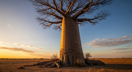 Majestic african baobab tree at sunset in the vast savannah landscapeの素材