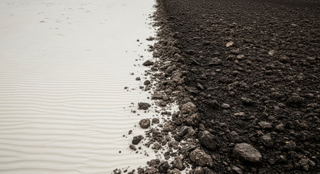 Contrasting white sand and dark soil in nature's dualityの素材