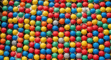 Vibrant pattern of colorful umbrellas overheadの素材