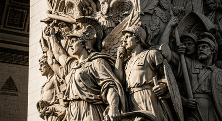 Majestic roman soldiers sculpture on historic monumentの素材