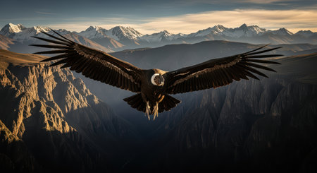 Majestic andean condor soaring above rugged mountain landscapeの素材