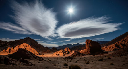 Majestic desert nightscape with dramatic cloud formations and moonlightの素材