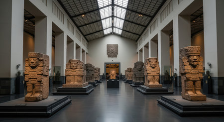 Ancient mesoamerican sculpture gallery with stone statuesの素材