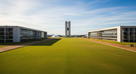 Wide view of brazilian national congress and modernist architecture in brasÃ­liaの素材