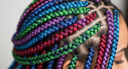 Colorful braided hairstyle on young femaleの素材
