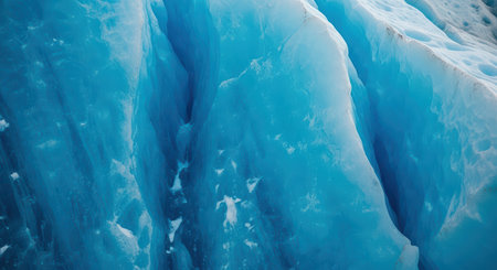 Majestic blue ice glacier with deep crevasses and textured surfaceの素材