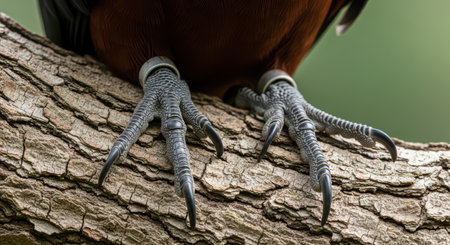 Close-up of bird talons on tree branchの素材