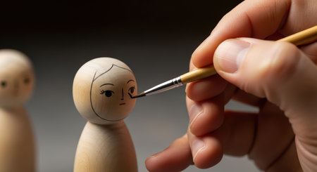 Hand painting wooden dolls with fine brush detailの素材