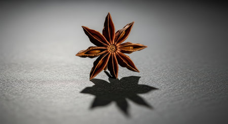 Close-up of star anise spice on dark background with shadowの素材