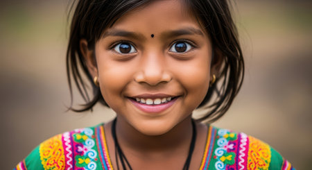 Smiling young asian girl in vibrant traditional dressの素材