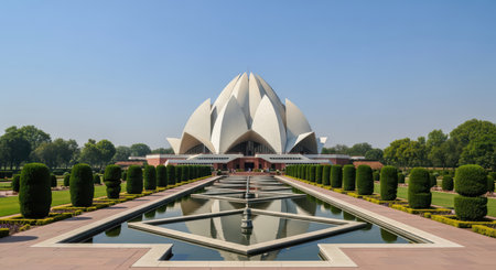 Lotus temple in new delhi: architectural marvel in scenic garden surroundingsの素材