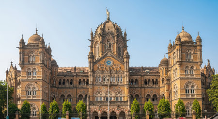 Historic chhatrapati shivaji maharaj terminus on a clear day in mumbaiの素材