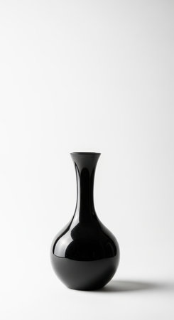 Elegant black ceramic vase against minimalist white backgroundの素材