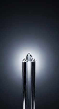 Elegant crystal pillars on dark gradient background with soft spotlightの素材