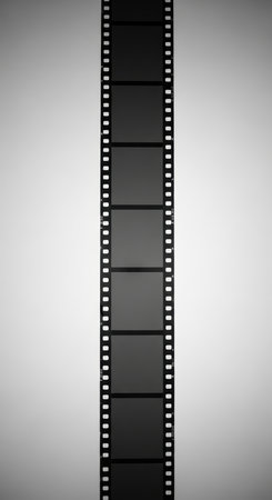 Vertical black and white film strip on gray backgroundの素材