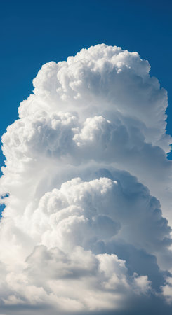 Large fluffy cumulus cloud against a clear blue sky on a sunny dayの素材