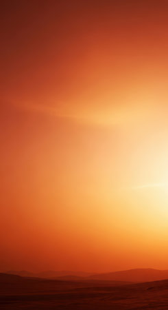 Majestic desert landscape at sunset with expansive orange sky horizonの素材