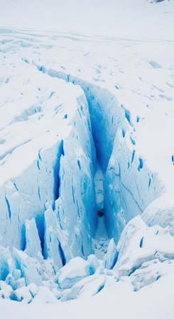 Deep crevasse in snow-covered glacier landscapeの素材