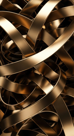 Abstract metallic ribbon tangle in gold and bronze colorsの素材