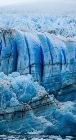 Majestic blue ice formations of a vast glacier landscapeの素材