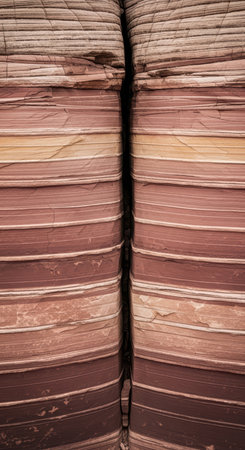 Layered sandstone formation with vivid earth tonesの素材