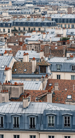 Rooftops of paris: aerial view of historic urban architectureの素材