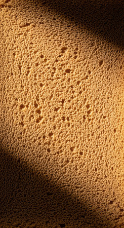 Close-up of textured sponge surface with natural light and shadowsの素材