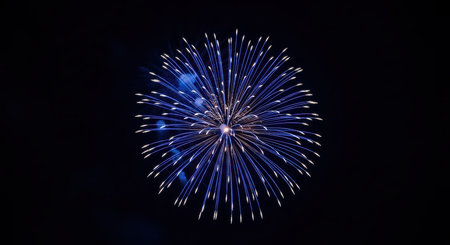 Brilliant blue firework explosion against night skyの素材