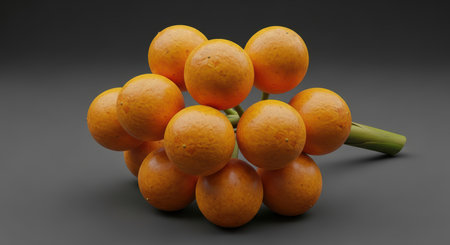 Cluster of ripe orange fruits on a dark surfaceの素材
