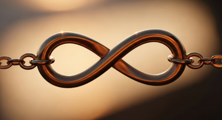 Elegant golden infinity symbol bracelet with chain linksの素材
