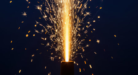 Bright firework eruption with vibrant sparks against night skyの素材