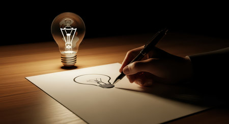 Hand drawing lightbulb sketch symbolizing innovation and creativityの素材