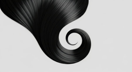 Elegant black hair curl on white backgroundの素材