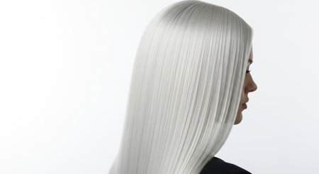 Sleek silvery hair of young caucasian female with smooth straight styleの素材