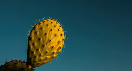 Prickly pear cactus against clear blue sky at sunsetの素材