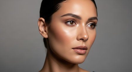 Young hispanic female with neutral expression and smooth complexionの素材