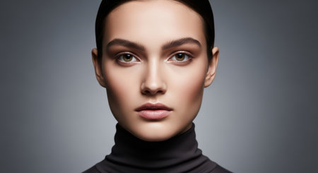 Young caucasian female with elegant expression against gradient backgroundの素材