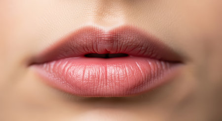 Close-up of female lips with natural makeupの素材