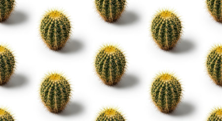 Pattern of golden barrel cacti on white background - botanical textureの素材