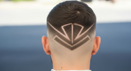 Creative geometric haircut design on young caucasian maleの素材