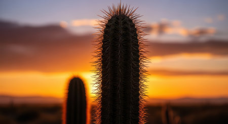 Silhouette of cactus at sunset with vibrant sky and desert landscapeの素材
