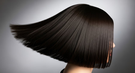 Asian female with sleek dark bob hairstyleの素材