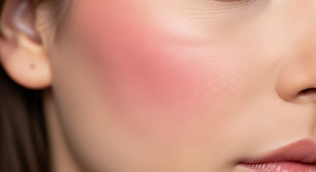 Close-up of young asian female with rosy cheeksの素材