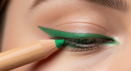 Close-up of green eyeliner application on caucasian female eyeの素材