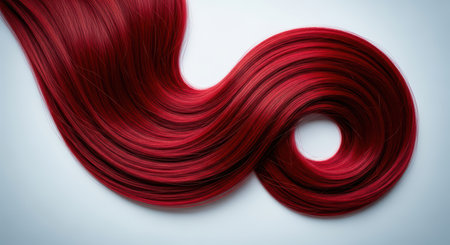 Flowing red hair strands in curl shape on light backgroundの素材
